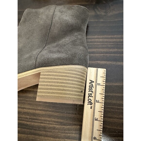 Clarks Gray Suede Ankle Boots Side Zipper Block Heel Booties Women's 9.5 - Picture 11 of 11